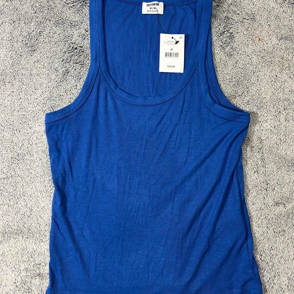 Cotton On Rich Blue Ribbed Scoop Tank Size M — NWT